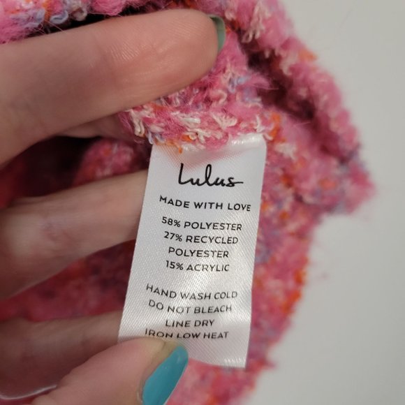 Lulu's Keepin' It Cuddly Pink Heather Multi V-Neck Sweater Size M - Picture 9 of 10